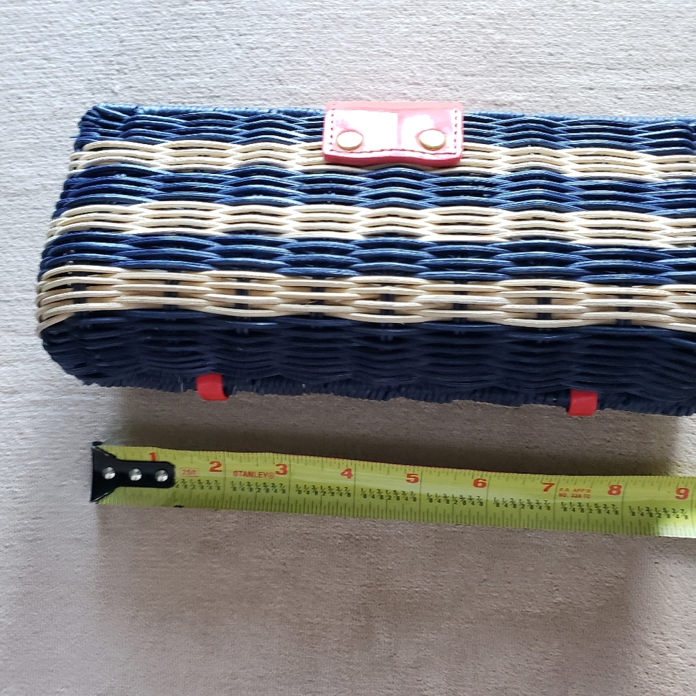 NWOT J.Crew Navy & Beige Striped Rattan Clutch - Picture 5 of 9